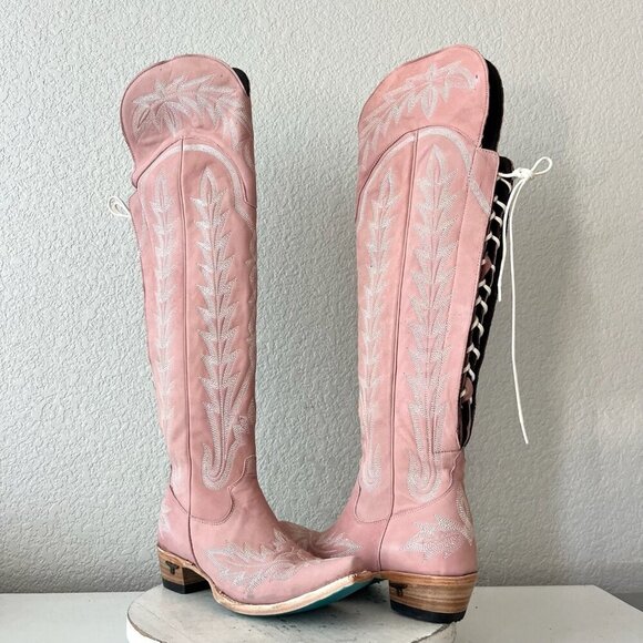 Lane LEXINGTON Over the Knee Womens Cowboy Boots 7.5 Pink Western Cowgirl Tall - Picture 16 of 16